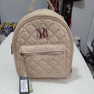 Brand New Quilted Beige Mini Backpack with Stud Silver Accents